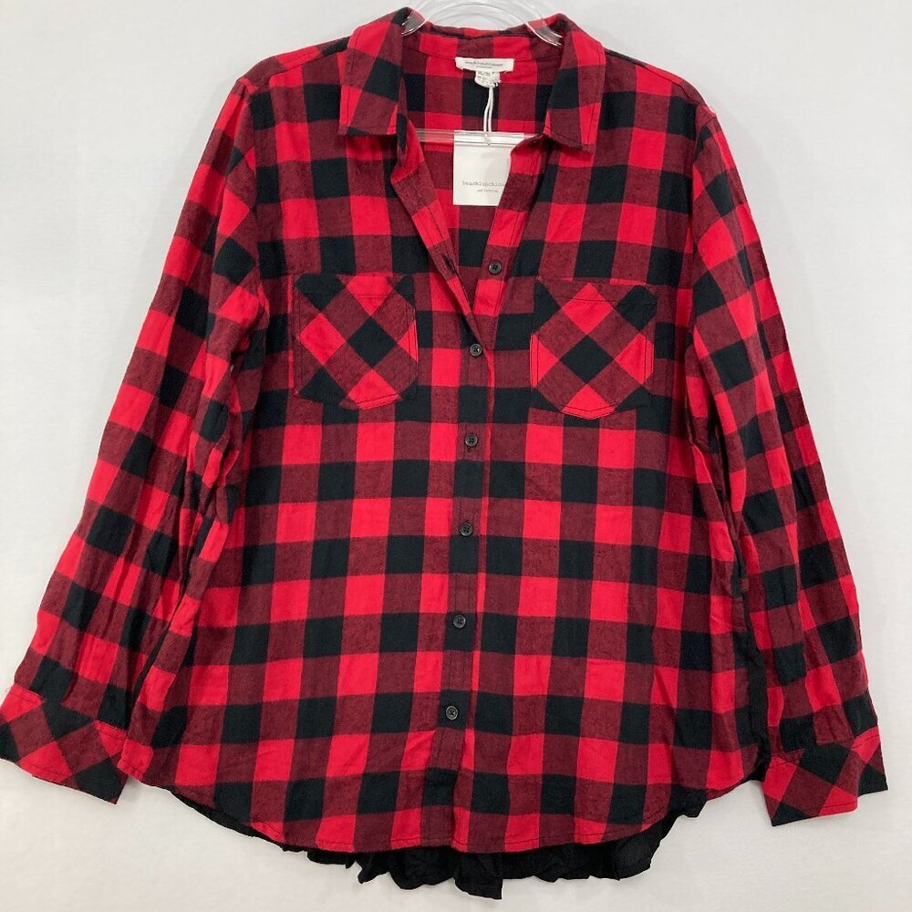 New Beachlunchlounge size XL Red Black Plaid Soft Flannel Button Down